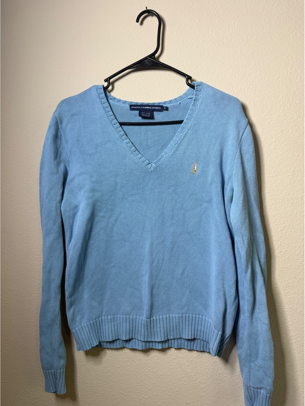 Ralph Lauren Sport Women's Light Blue V-Neck Cotton Sweater Size XL